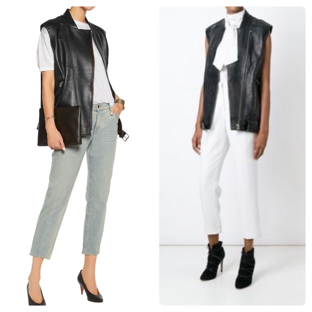 Iro Abrega Leather Biker Vest Black 34 US2 XS